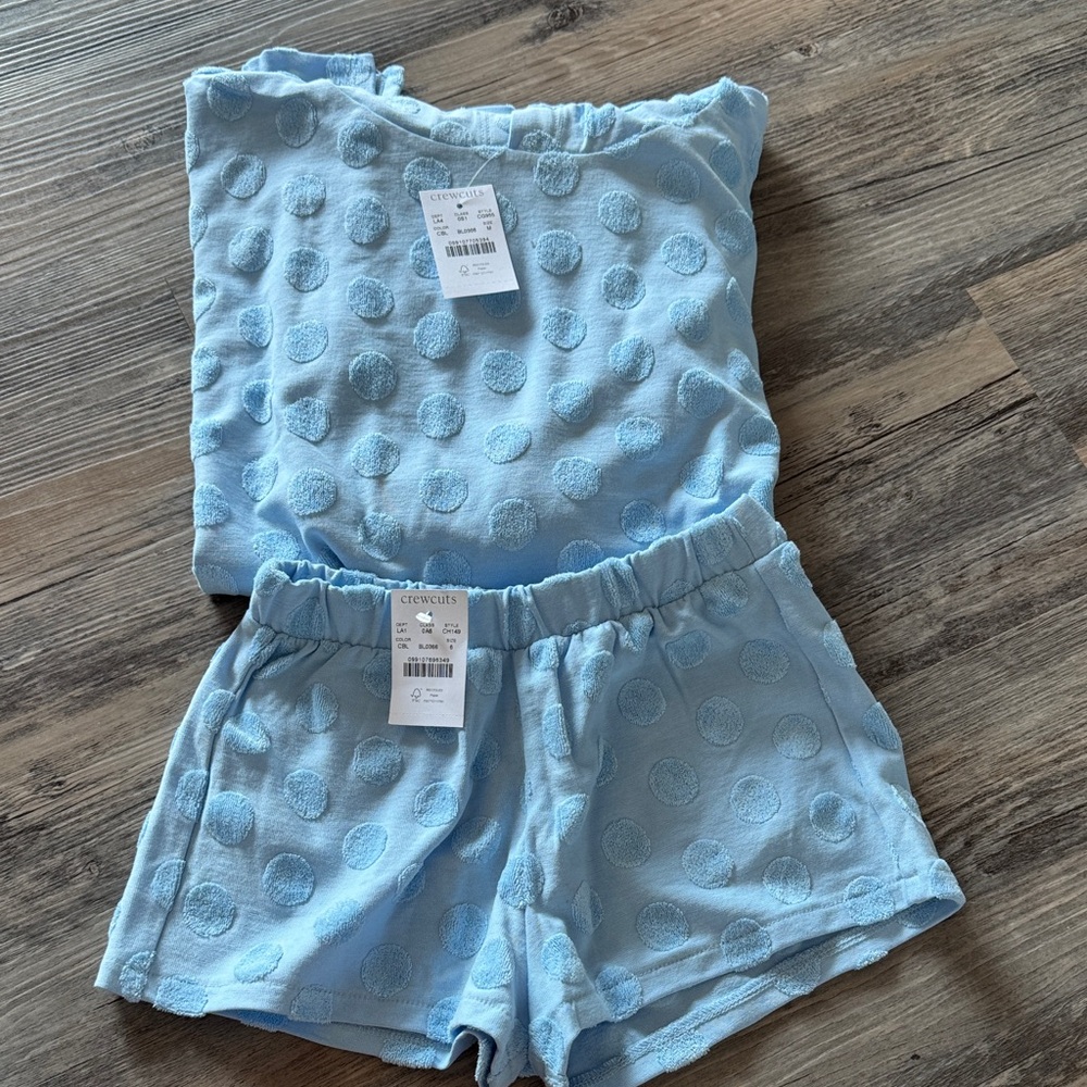 New Crewcuts Girls' hooded tunic in polka-dot cotton size M & matching shorts 6